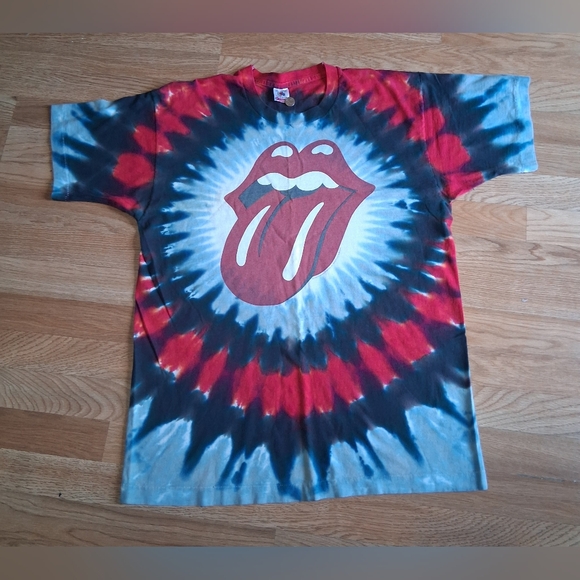 Fruit of the Loom Red and Blue Tie-Dye Mens Vintage Rollins Stone T-Shirt - Picture 1 of 8